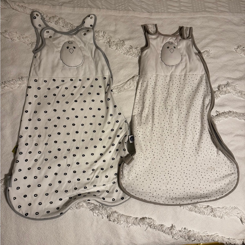 TWO Sz Medium Nested Bean White and Gray Sleep Sacks